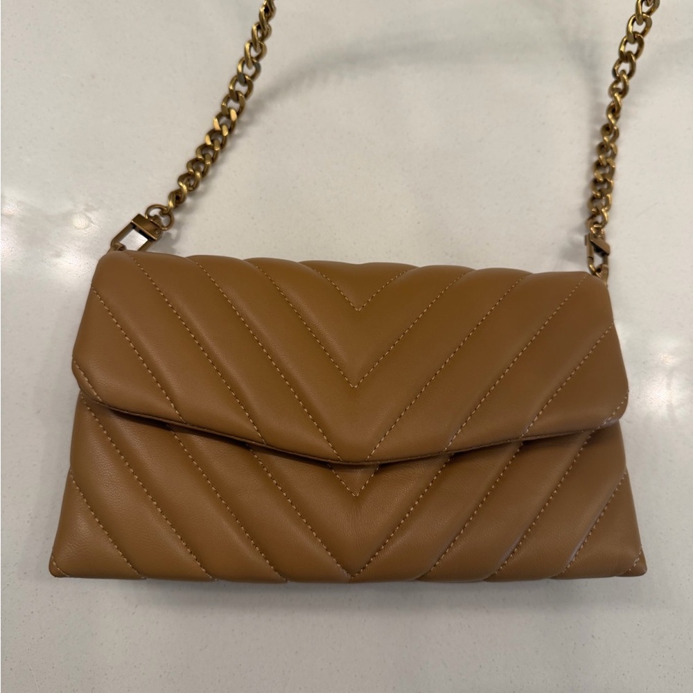 Tan Quilted Chain Shoulder Bag